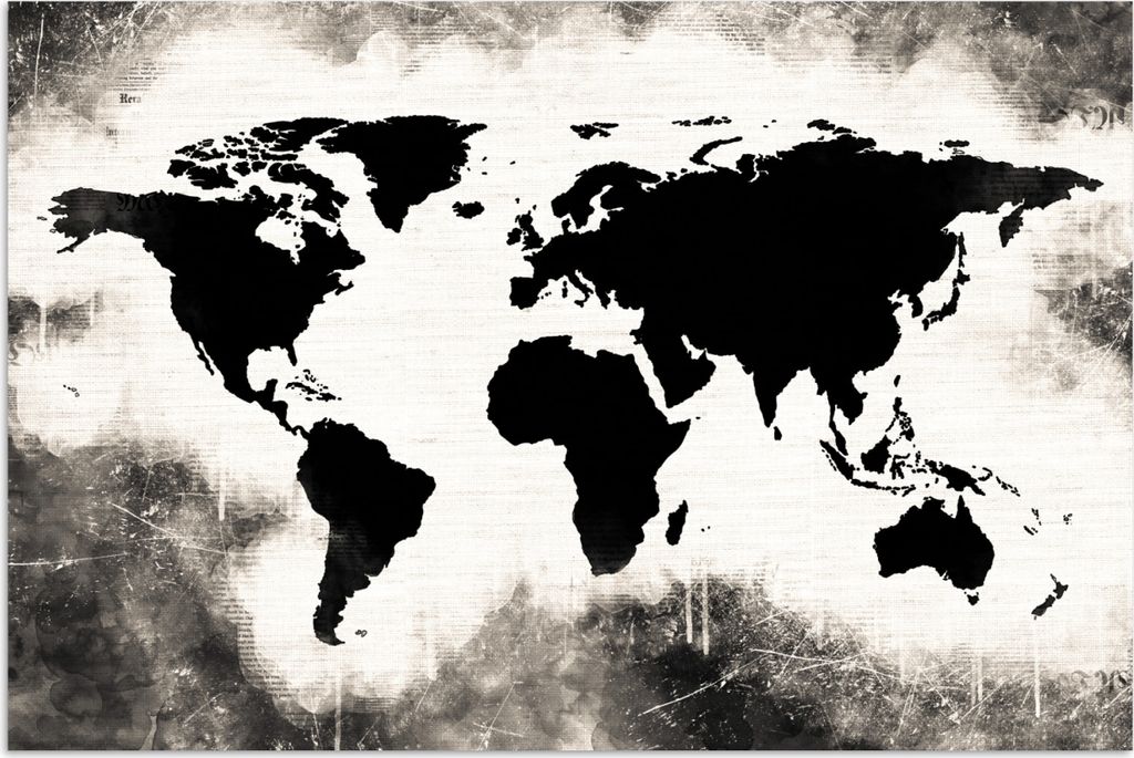 MuchoWow Poster Weltkarte - Schwarz - Weiß - Holz 180x120 cm - Fotoplakat