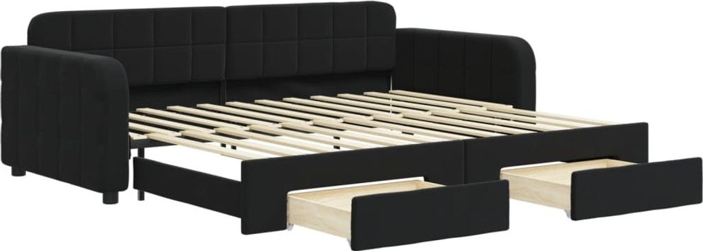 vidaXL Tagesbett Ausziehbar mit Schubladen Schwarz 90x200 Produktbild 