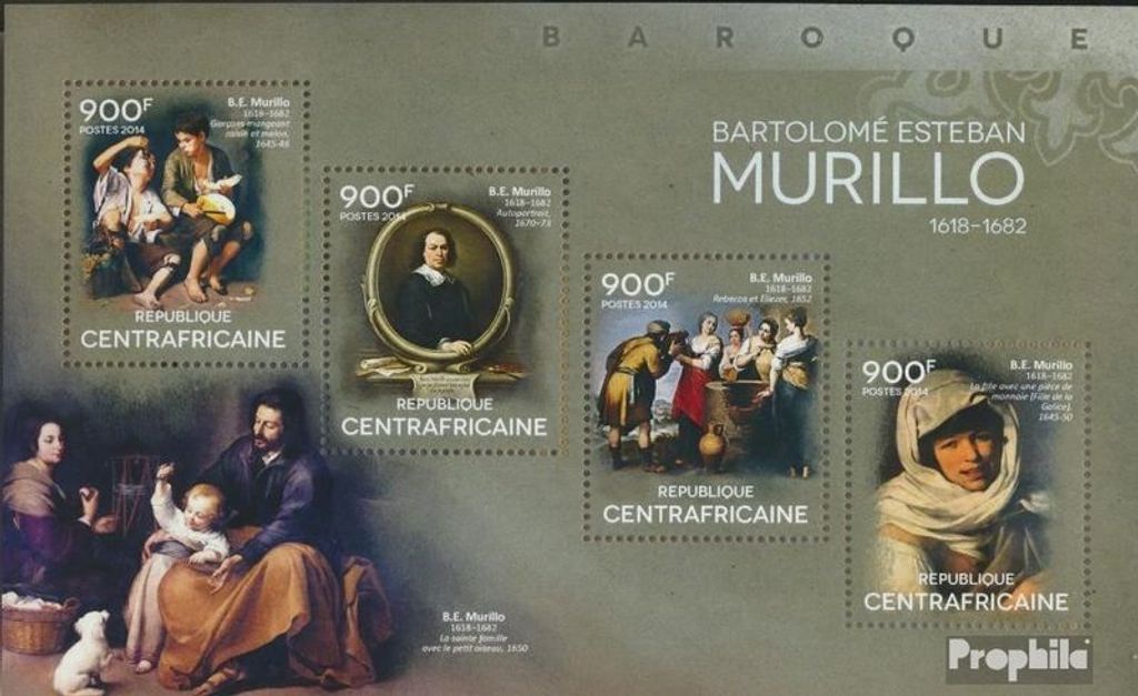Briefmarken Zentralafrikanische Republik 2014 Mi 4940-4943 Kleinbogen (kompl. Ausgabe) postfrisch Bartolome Esteban Murillo