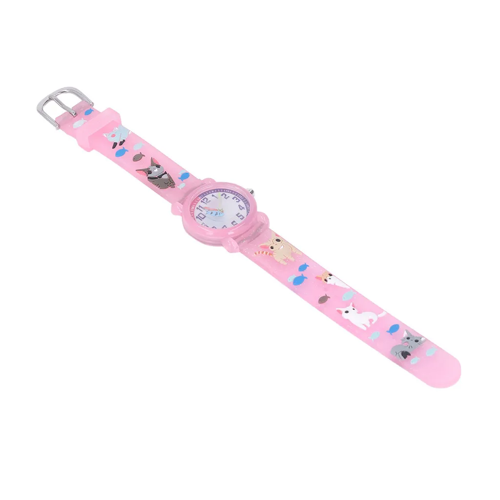 Orologio Bambina Gattino 3D Rosa - Cinturino Morbido Impermeabile 3+ Anni