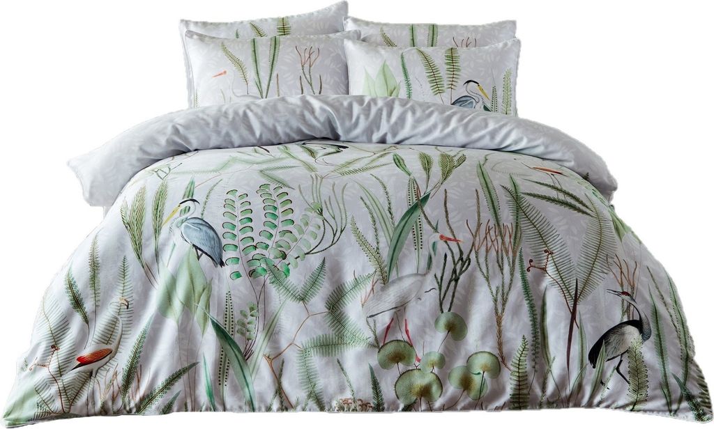 Paoletti - Botanisch - Bettwäsche-Set "Aaliyah" RV2386 (Einzelbett) (Weiß/Grün/Grau)