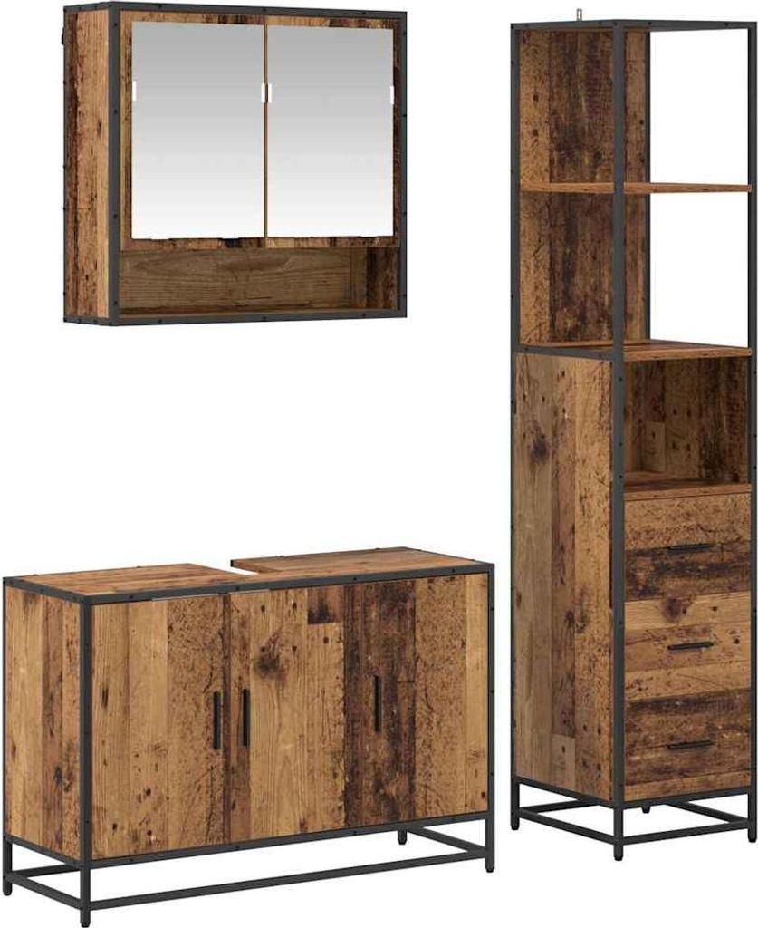 vidaXL Badezimmermöbel-Set mit Schubladen 3 pcs Altholz Holzwerkstoff