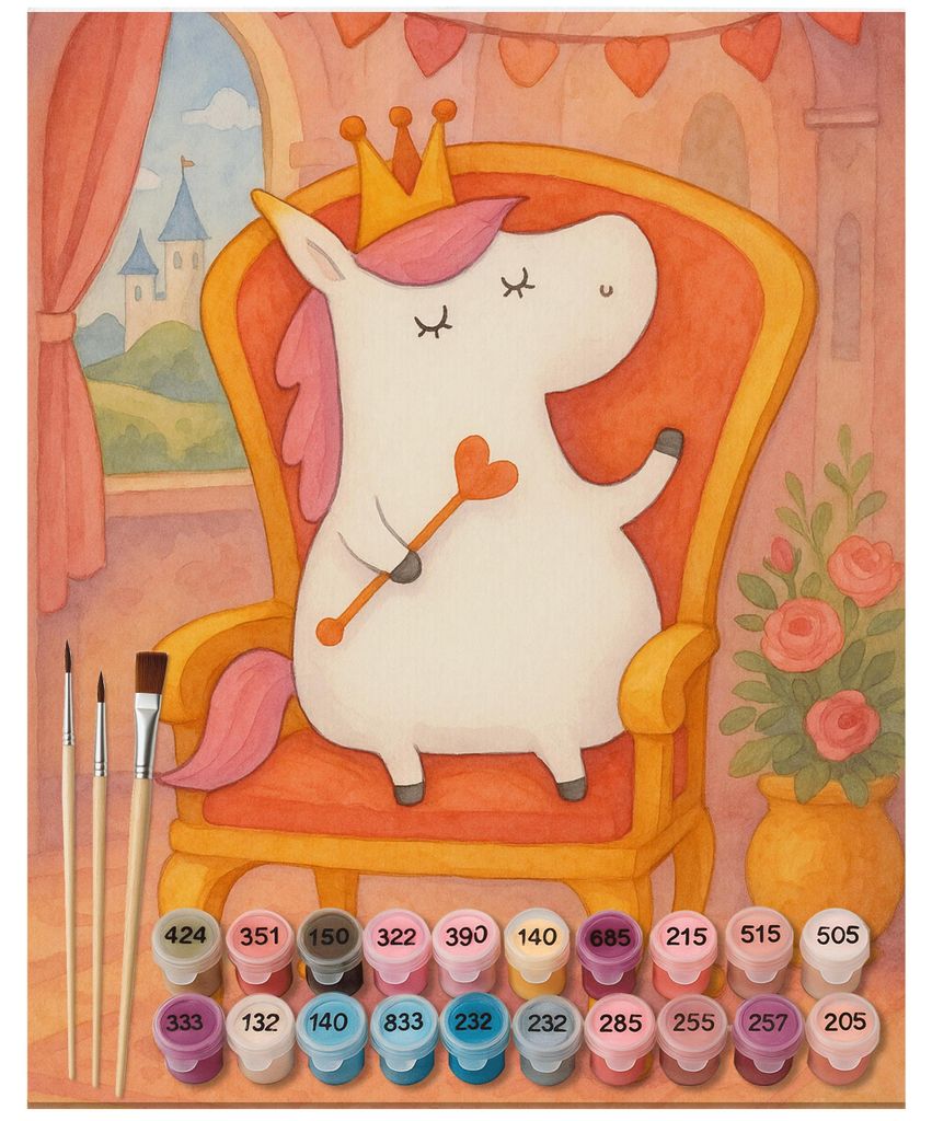 Mr. & Mrs. Panda Malen nach Zahlen Einhorn Prinzessin Design 40 x 50 cm Mit Rahmen - Weiß - Geschenk, DIY, Monat, Unicorn, Zahlenbild, set, kreati...