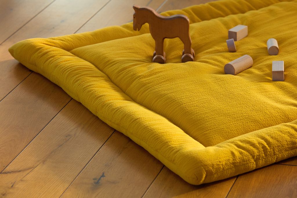 KraftKids Krabbeldecke Doppelkrepp Gelb Mustard 100 cm x 130 cm