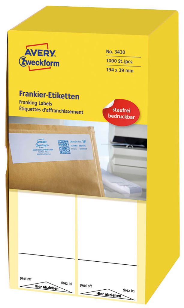 AVERY Zweckform Frankier Etiketten 194 x 39 mm einzeln weiß 1.000 Etiketten