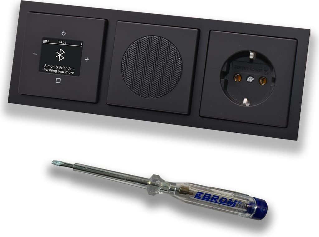 Busch Jäger DAB+ Unterputz Bluetooth (in and out) Radio 8217U-101 Future SCHWARZ MATT, Komplett-Set mit Lautsprecher, Abdeckungen, Steckdose, Rahm...