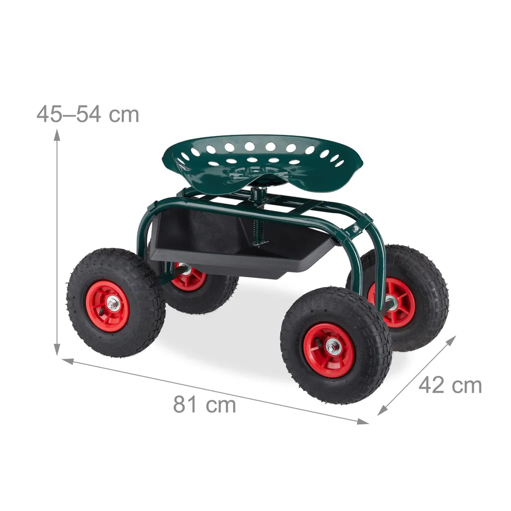 Siège de Jardin Roulant Multi-Usage avec Bac de Rangement Robuste - 4