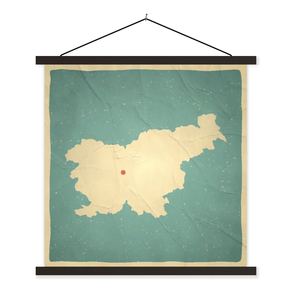 MuchoWow Textilposter Karte von Slowenien auf Pergament 90x90 cm mit schwarzem Rahmen - Magnetisches