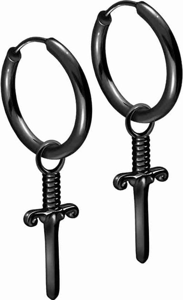 Chirurgenstahl Ohrclicker Creolen SCHWERT Schwarz Innendurchmesser: 14mm + Designstärke: 1,6mm