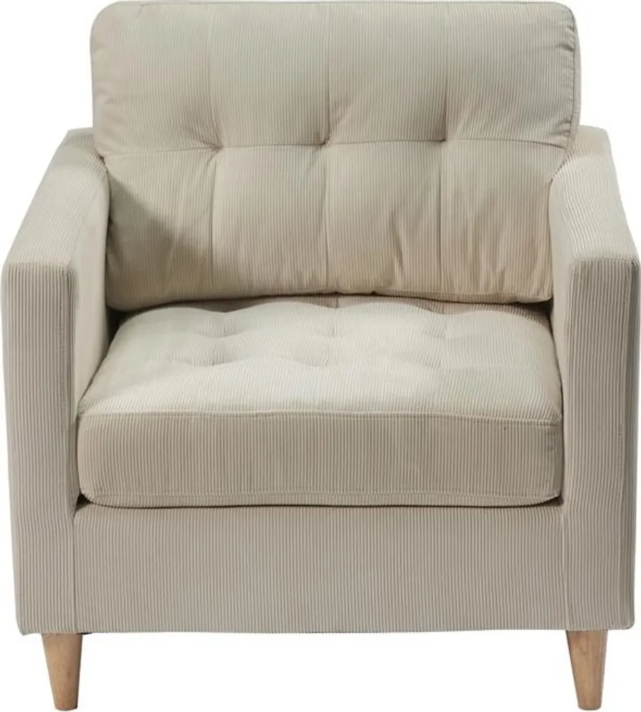 Fauteuil de salon Marino velours côtelé sable pour un intérieur cosy