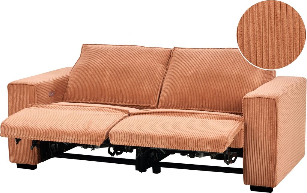 BELIANI Sofa Orange Cord 2-Sitzer Gepolstert Elektrisch Verstellbar Relax Funktion für 2 Personen Modernes Retro Design Couch Wohnzimmermöbel