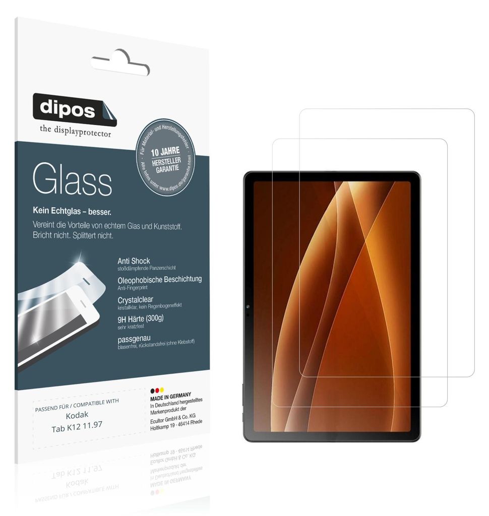 2x Schutzfolie für Kodak Tab K12 11.97 - Anti-Shock 9H Folie dipos Glass Kunststoffglas