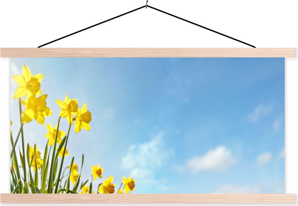 MuchoWow Textilposter Blumen - Narzisse - Frühling 150x75 cm mit holzfarbenen Rahmen - Plakate