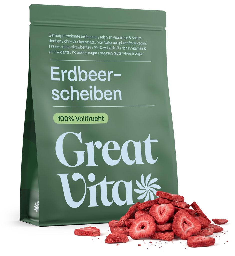 GreatVita getrocknete Erdbeeren 250g | gefriergetrocknete Produktbild 