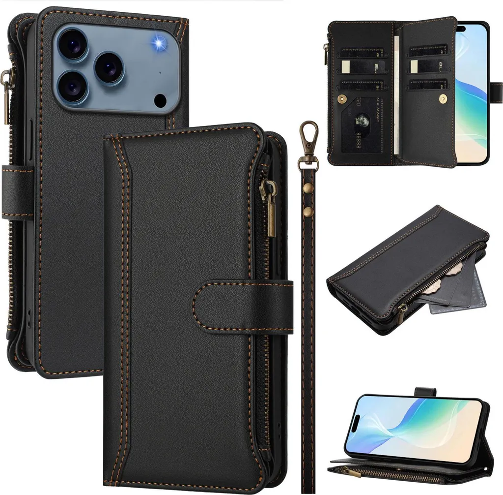 Custodia Business iPhone 17 Pro Portafoglio Finto Cuoio Nero