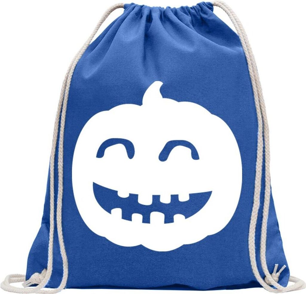 Kiwistar - Turnbeutel - royal - Happy Kürbis grinsend Horror - Fun Rucksack Sport Beutel Gymsack Baumwolle mit Ziehgurt
