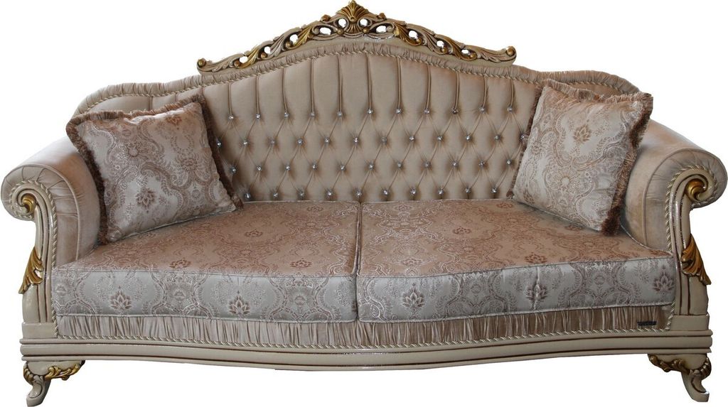 Casa Padrino Luxus Barock 3er Sofa Beige / Creme/ Elfenbein / Gold - Sitzbank Möbel - Luxury Hotel Collection