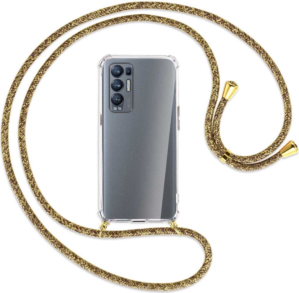 Handykette Backcover-Schutzhülle mit Band (Metall goldfarben) für Oppo Reno5 Pro Plus 5G - braun+beige