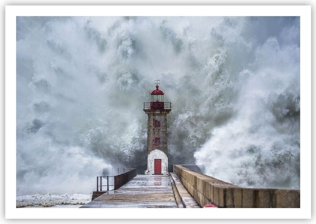 Poster - Poster ohne Rahmen - Laterne Meer Sturm - 100x70 cm - Wand Bild - Wanddeko - Wandbilder - Kunstposter - Wandposter - Bilder - Kunstdruck -...