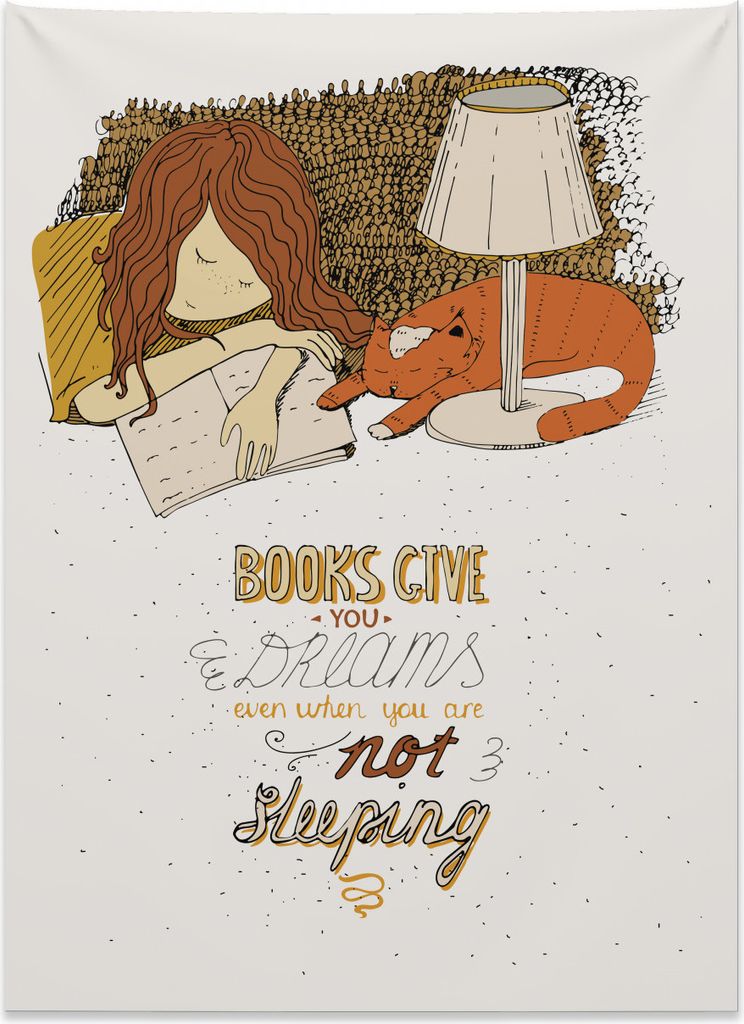 Abakuhaus Zitat Wandteppich, Bücher Geben Sie Träume Text aus Weiches Mikrofaser Stoff Kein Verblassen Klare Farben Waschbar, 110 x 150 cm, Mehrf...