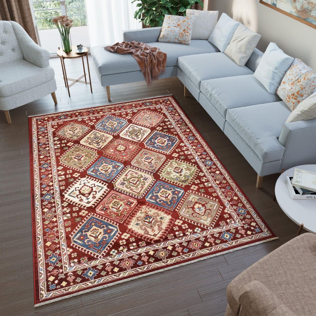 Tapiso Teppich RIVIOLI Modern Design Beige Rot Wohnzimmer 120 x 170 cm