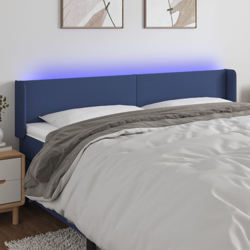 Möbel LED Kopfteil Blau 203x16x78/88 cm Stoff - Kopfteile 3122984