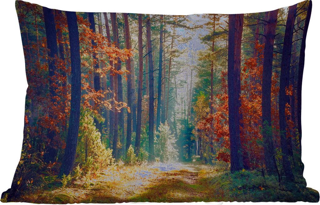 MuchoWow Outdoor Kissen - Wald - Sonne - Natur - Herbst - 60x40 cm - Wetterfest - Lounge Kissen - Zierkissen - Kissen für Innenräume