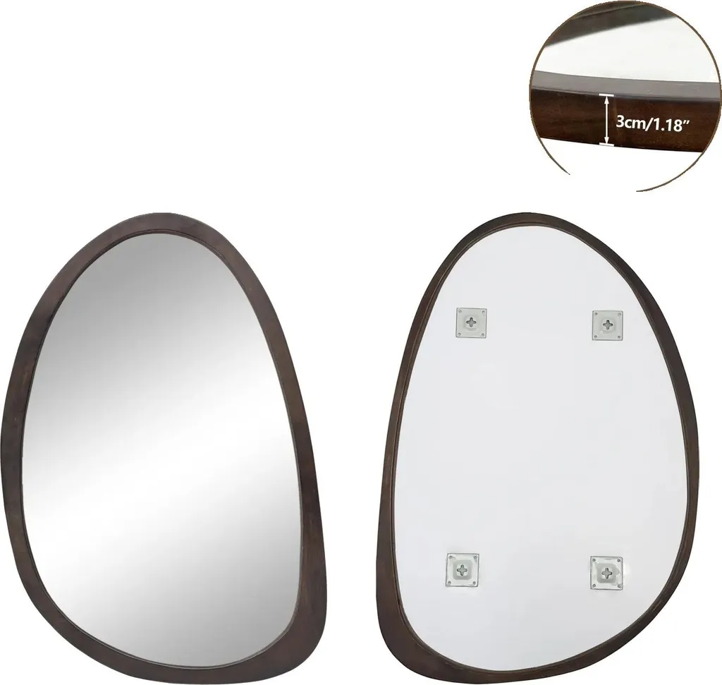 Miroir mural octogonal 50x70cm bois hévéa pour agrandir les petits espaces