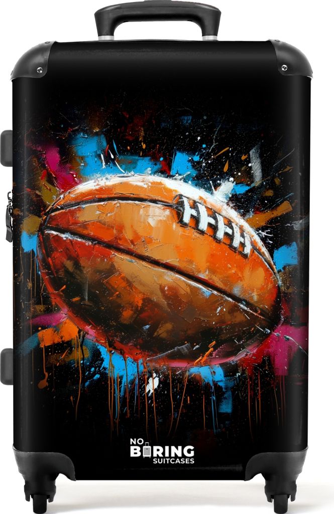 NoBoringSuitcases.com Großer Koffer - Rugby-Ball umgeben von Graffiti - Kombinationsschloss TSA - Hartschalen Trolley 4 Rollen - 72 liter - Reis...