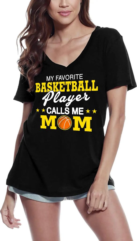 Damen Grafik T-Shirt V-Ausschnitt Mein Lieblingsbasketballspieler nennt mich Mama – My Favorite Basketball Player Calls Me Mom – Öko-Verantwor...