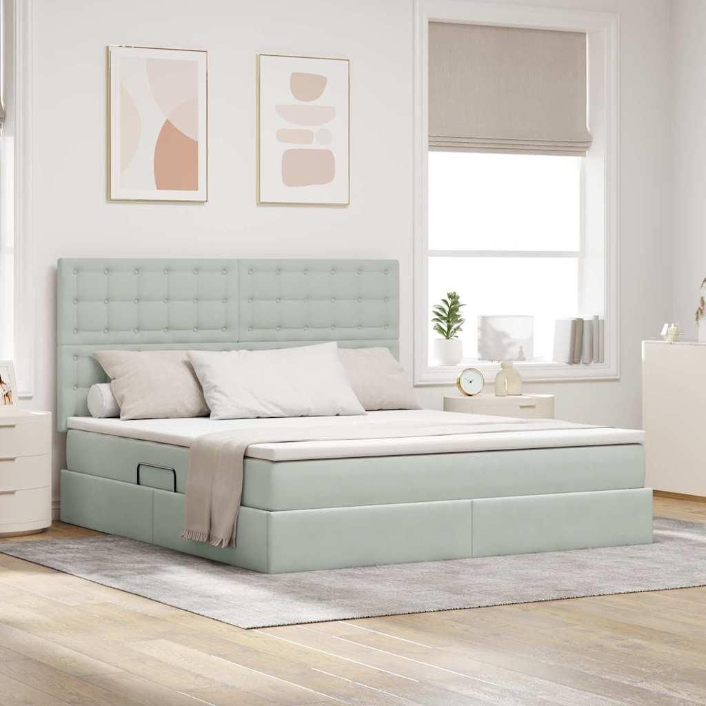 Maison Exclusive - Bett mit Stauraum und LED mit LED Hellgrau 160 x 200 cm Samt