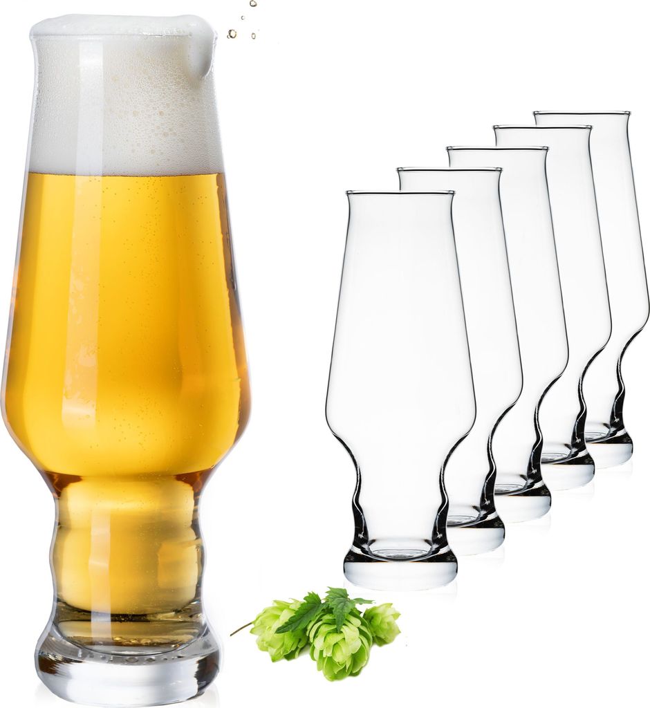 PLATINUX Hohe Biergläser 400ml (max. 490ml) Set 6-Teilig Weizengläser aus Glas Bierpokale Spülmaschinenfest 0,4L