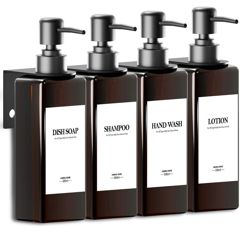 Distributeur de Savon de Douche Mural avec Étiquettes et Entonnoir
