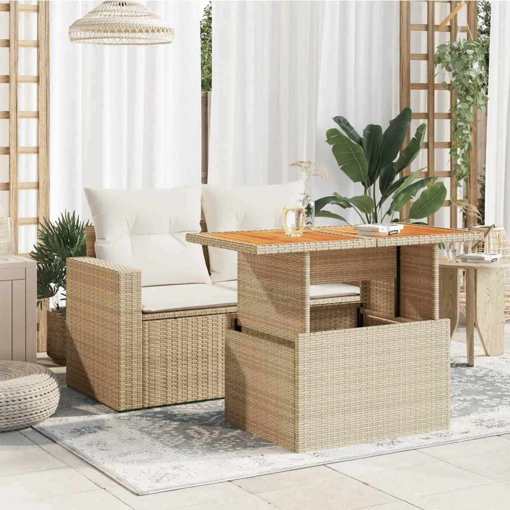 SYFAX Tavolo da Esterno 100x55x73 cm Polyrattan Beige Legno Acacia - 3