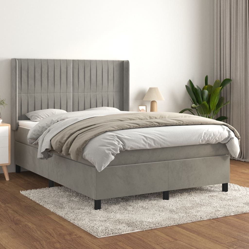 Maison Exclusive - Boxspringbett mit Matratze Hellgrau 140x190 cm Samt