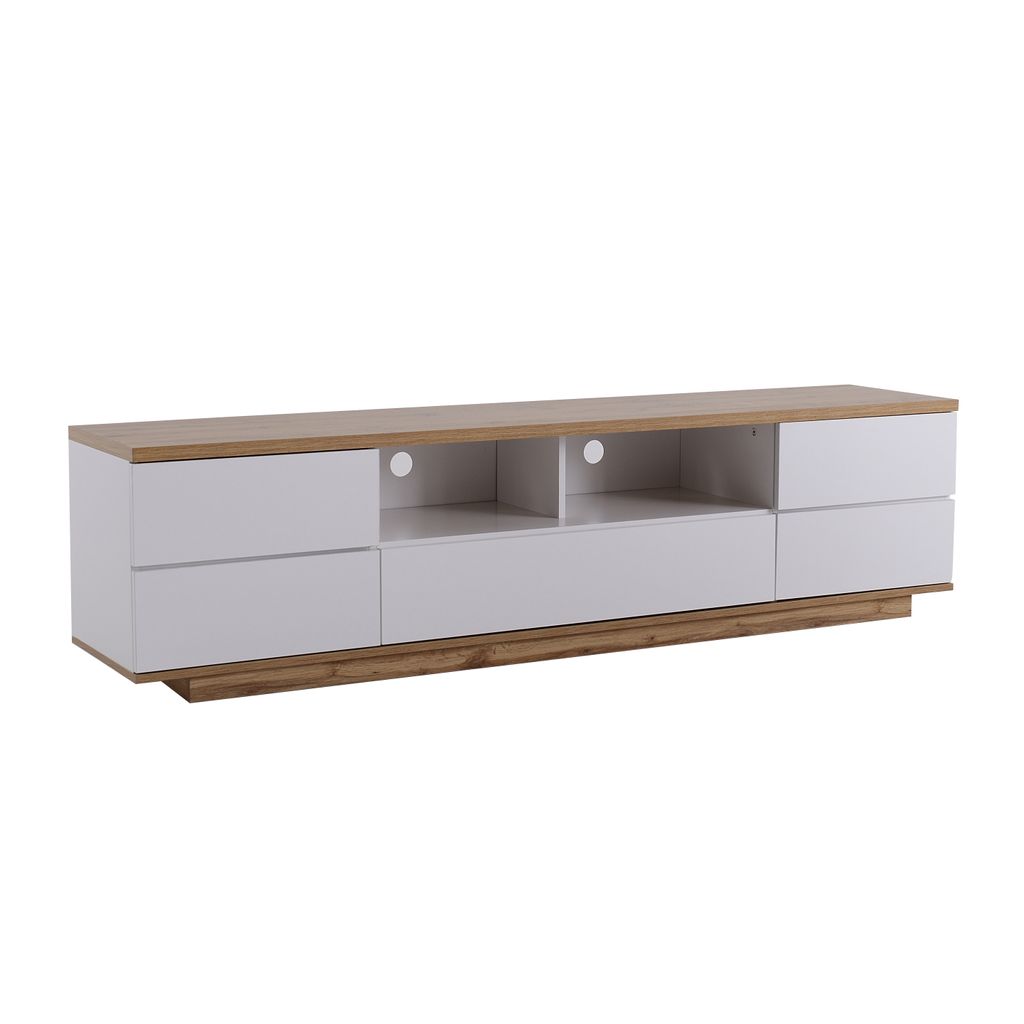 TV-Schrank Lowboard in weißer Ausführung mit Holzmaserung 180L x 38B x 46H TV-Board Fernsehschrank Kommode für Wohnzimmer Schlafzimmer