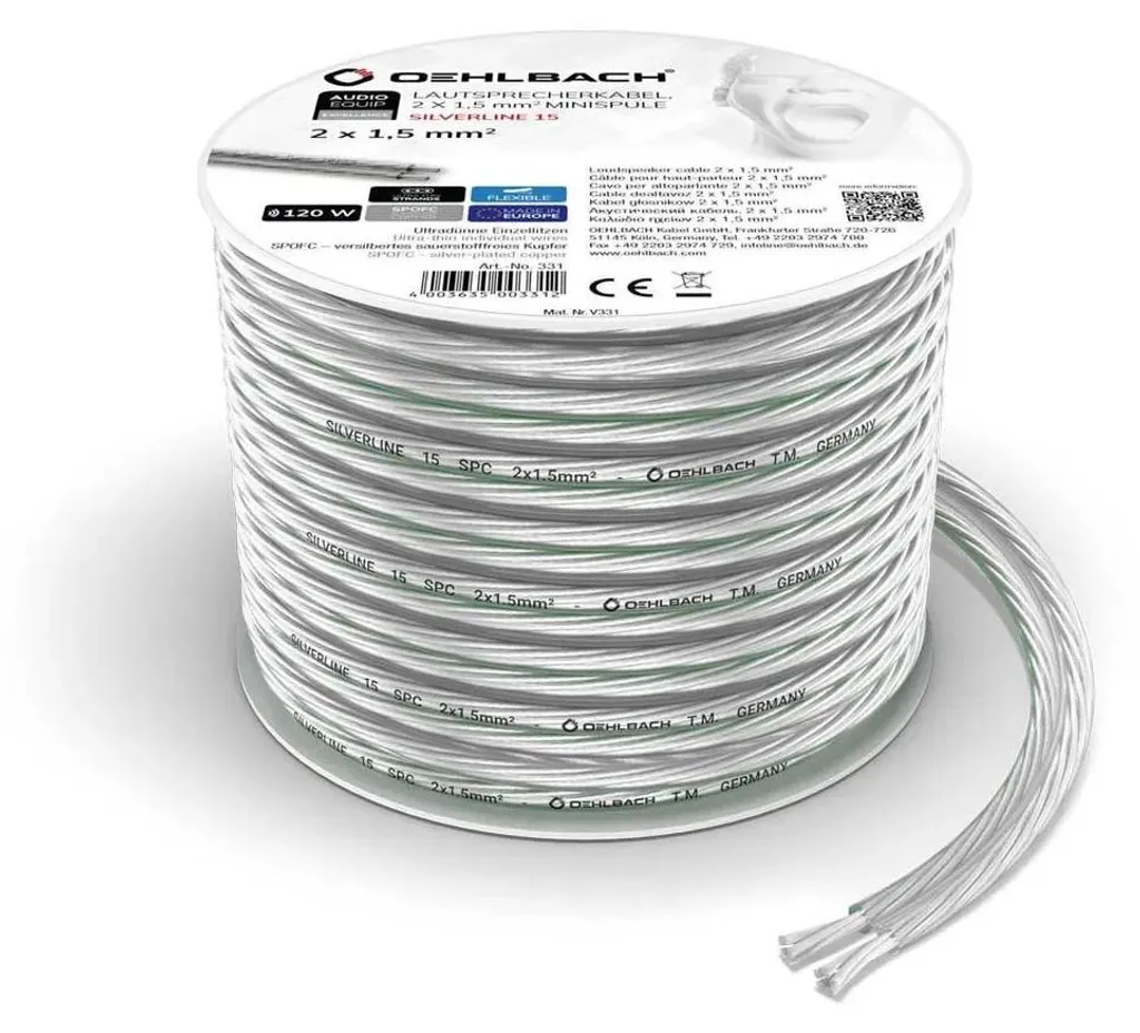 Câble pour Haut-Parleurs Stéréo Oehlbach D1C331 1,5 mm² Transparent - 2