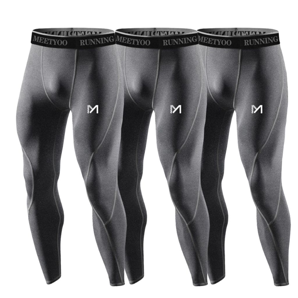 3Er Leggins Kompressions Hose Laufhose Herren Tights Fitness Lang Jogginghose Grau L
