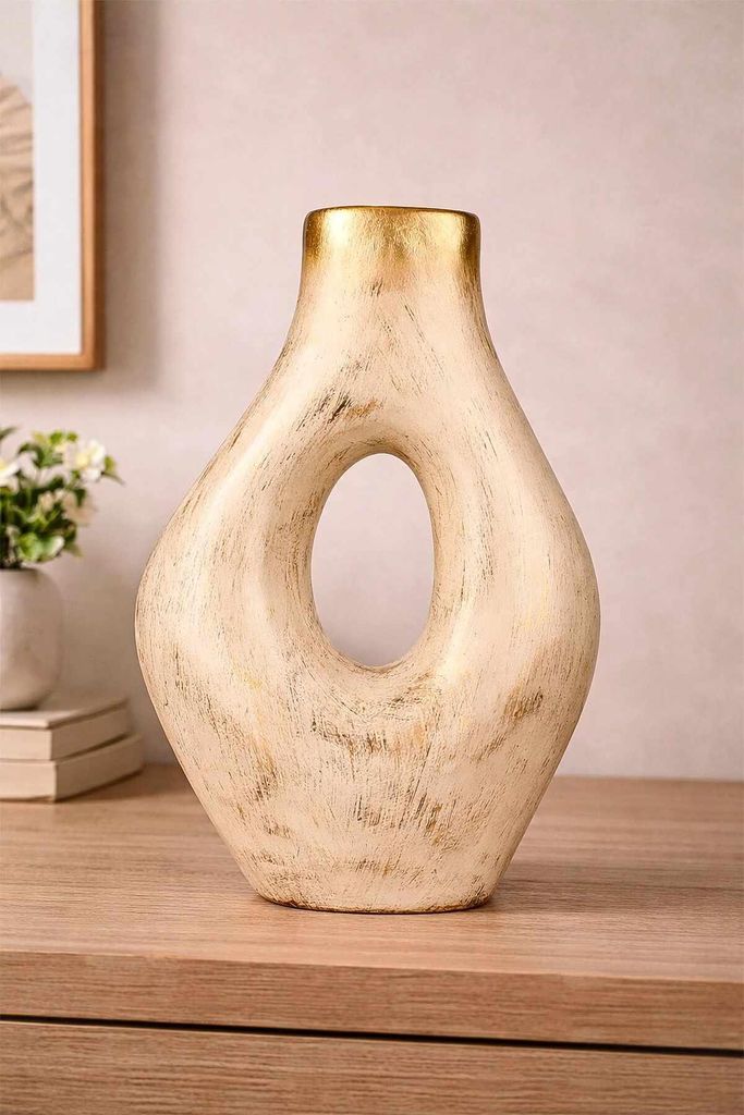 Evila Originals, Handbemaltes Dekoratives Objekt aus Keramik, Gold, 22 cm Durchmesser, 34 cm Höhe | Elegantes Design für stilvolle Wohnräume | H...