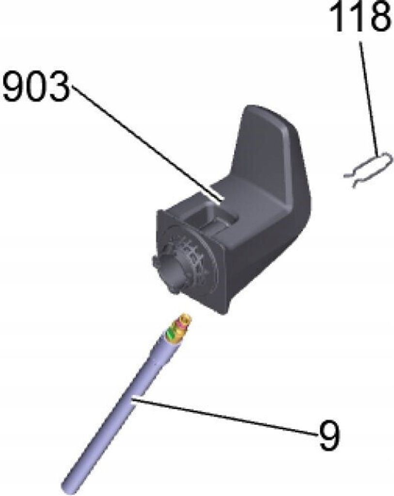 An exploded view of a product part with labels pointing to different components.