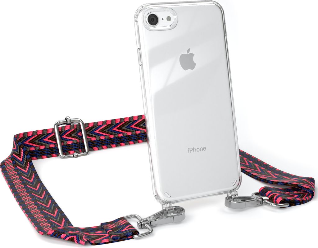 EAZY CASE Handykette - Verstellbarer Trageriemen kompatibel mit Apple iPhone SE 2020/2022, iPhone 7 / 8, Handykordel mit transparenter Silikon-Hül...