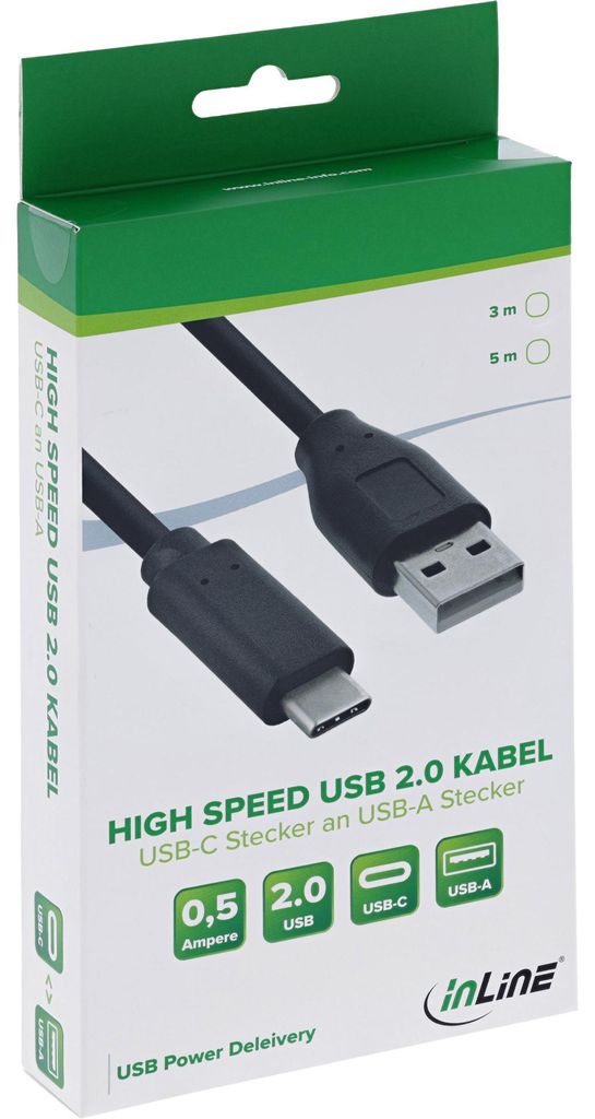 InLine USB 2.0 Kabel, USB-C Stecker an A Stecker, schwarz, Produktbild 