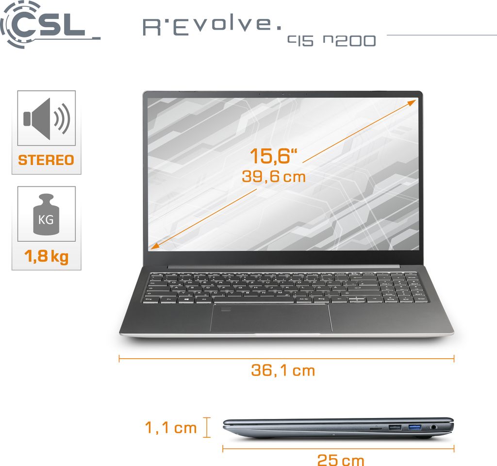 Notebook CSL R'Evolve C15 v3 / 32GB / 1000GB / Windows 11 Produktbild 2