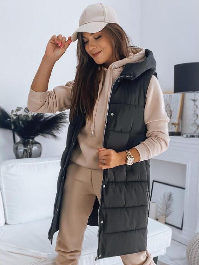 Dstreet Damen gesteppt lang Weste Noelia schwarz m