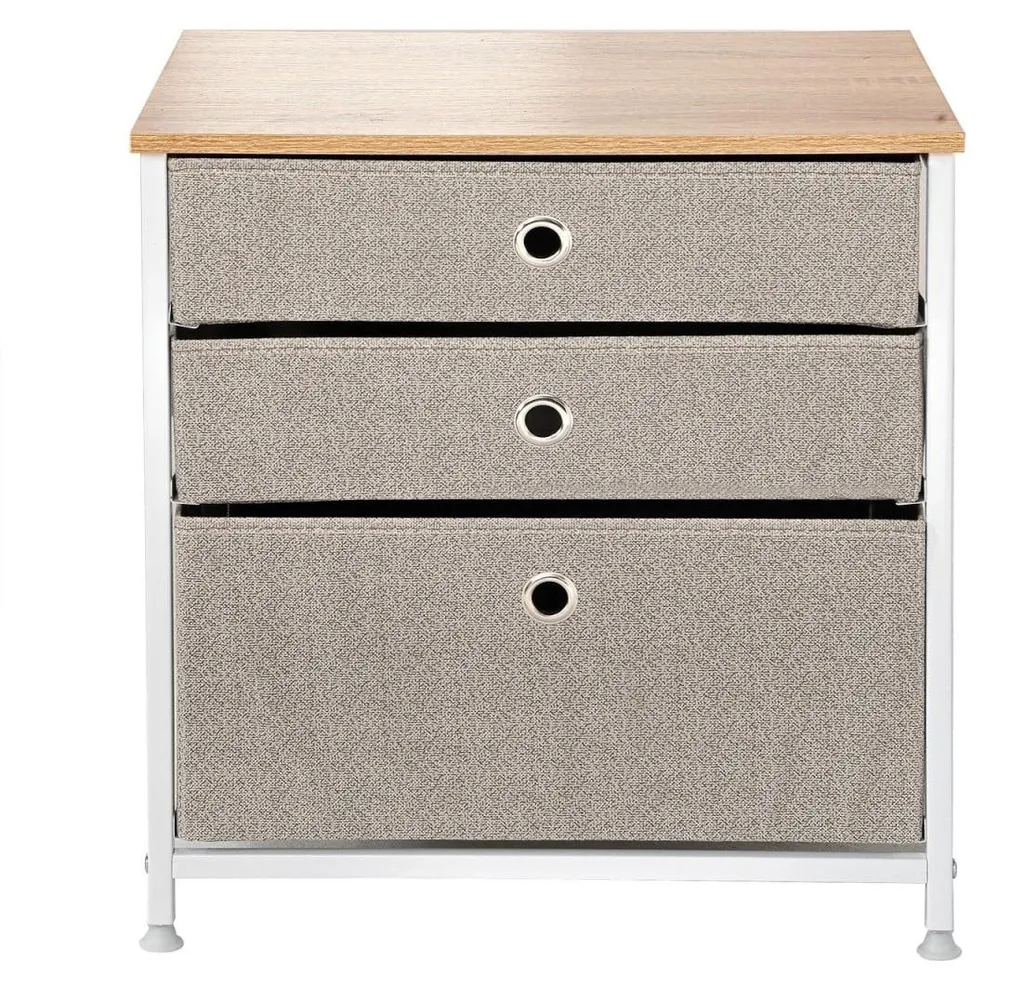 Commode de Chambre 3 Tiroirs en Tissu Clair L48 cm pour Petit Espace