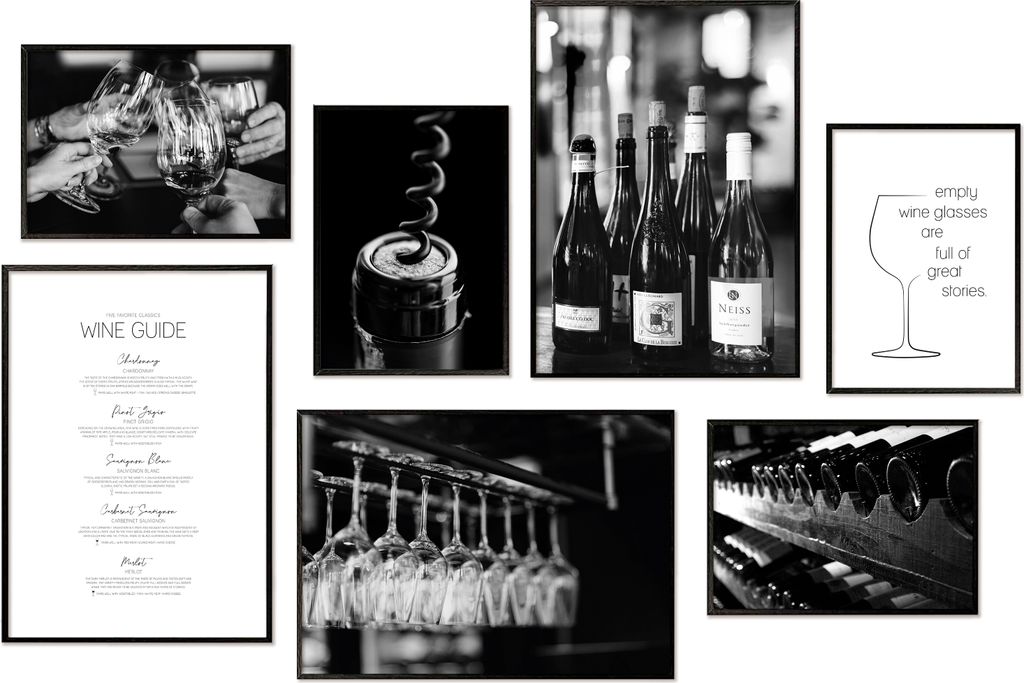 Hyggelig Home Premium Poster Set - 7 passende Bilder OHNE RAHMEN im stilvollen Set- 3 x DIN A3 + 4 x DIN A4 - Set Wein