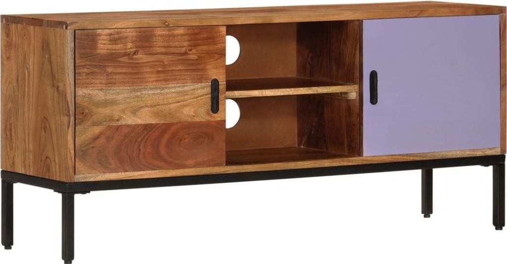 The Living Store TV-Schrank Honigbraun und Grau 110x30x50 cm Massivholz Akazie