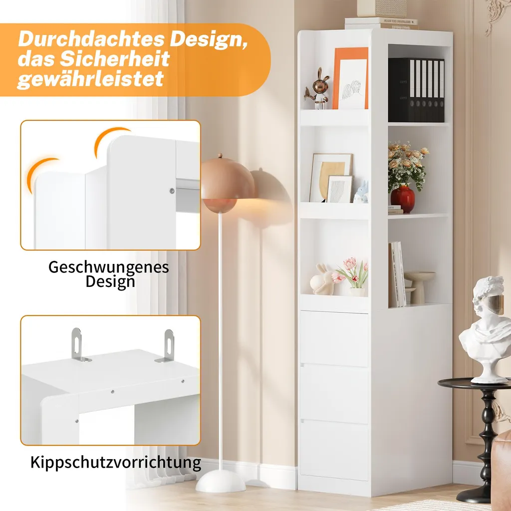 Bibliothèque pour petit espace, meuble colonne blanc 200cm multi-usage - 5
