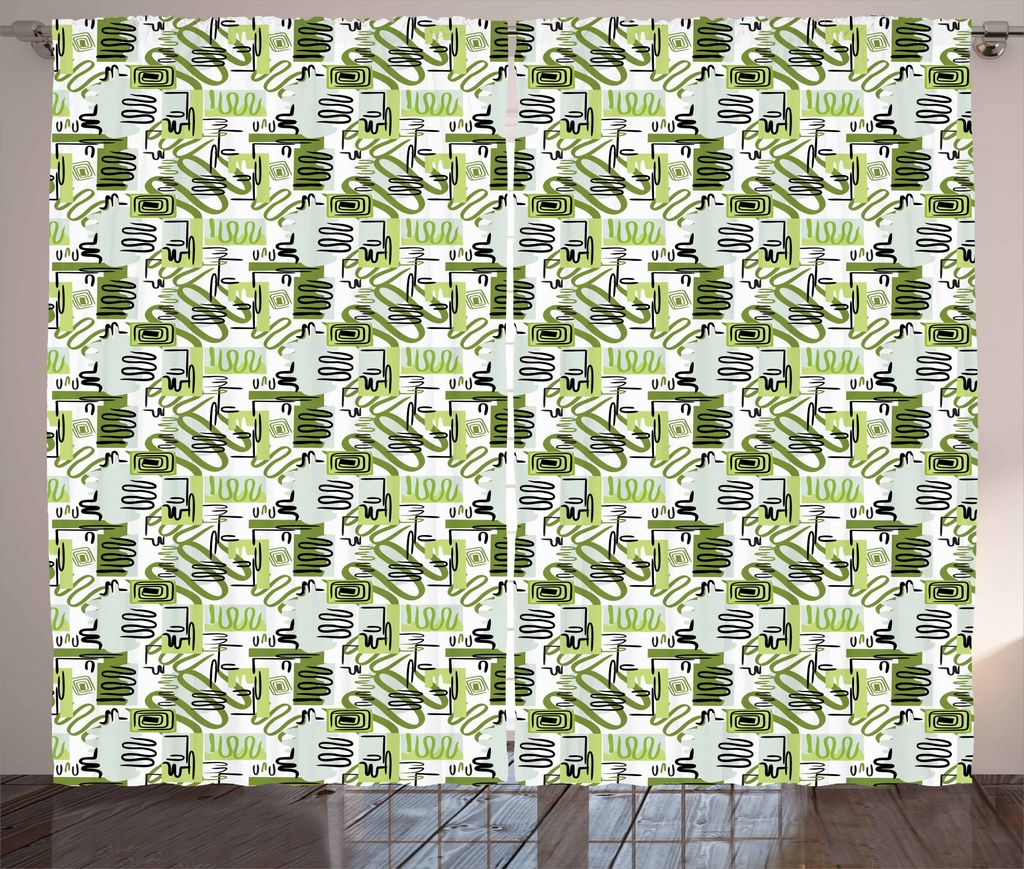 ABAKUHAUS Abstrakt Rustikaler Vorhang, Stammes-Doodle-Linien, Wohnzimmer Universalband Gardinen mit Schlaufen und Haken, 280 x 175 cm, Olivengrün ...