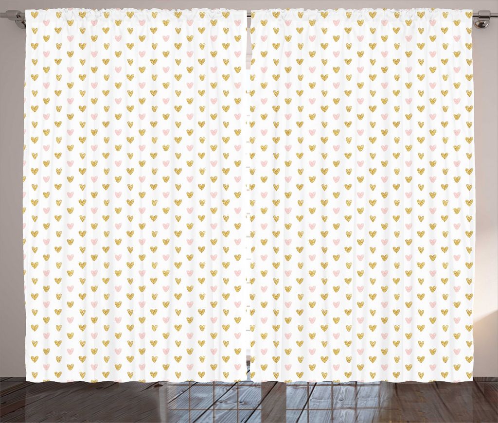 ABAKUHAUS Pink Hearts Rustikaler Gardine, Selbst Pattern Hearts, Schlafzimmer Kräuselband Vorhang mit Schlaufen und Haken, 280 x 225 cm, Pale Erde...